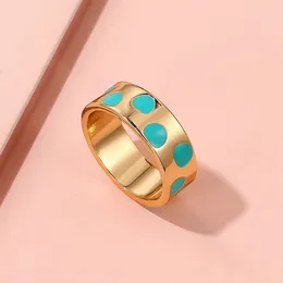 Cluster Rings Temperament Color Dripping Oil Ring Geometric Creative Polka Dot For Women Vintage Jewelry Anillos Dorados Para Mujer 2024