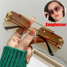 Sunglasses Retro Double Beam For Men Women Fashion Diamond Cutting Rimless Sun Eyeglasses Finished Optical Outdoor UV400 Glasses