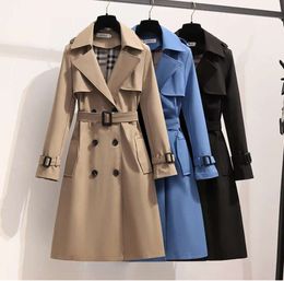 S-4XL Autumn Fashion Elegant Belt Designer Trench Spring Womens Coat Women Loose Mid-length Windbreaker Female Casual Ladies Long Maxi Dress Woman Coats Female 3334