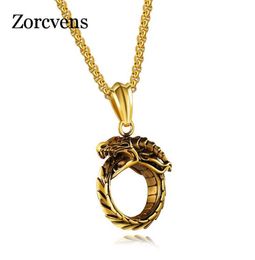 Pendant Necklaces ZORCVENS Punk Black Gold Colour Male 316L Stainless Steel Dragon Necklace For Men Gift8167174