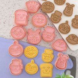 Moulds 8pc/10pc/set Anpanman Cookie Cutter Mold 3D Cartoon Pressable Biscuit Mold Cookie Stamp Dessert Cutting Stamps for Baking Pastry