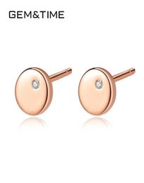 GemTime Real Sterling Silver 925 Stud Earrings Rose Gold Cubic Zirconia For Women Pendientes Mujer Moda SE00631905394