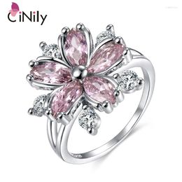 Cluster Rings CiNily Charm Pink Stone Zircon Silver Plated Women Gems Ring Jewelry Gift Bohemia Boho Female Size 6-10