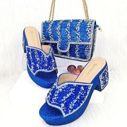 Dress Shoes Doershow Blue Colour Italian With Matching Bags African Women And Set For Prom Party Summer Sandal SOG1-17