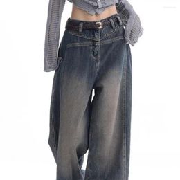 Women's Jeans Y2K Retro Streetwear Korean Baggy Harajuku BF Style High Waisted Straight Leg Wide Pants Denim W965