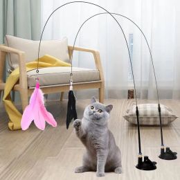 Toys Cats Toys Feathers Wand Interactive Toy Kitten Toys with Super Suction Cup Detachable 2 PCS Feather Replacements Cat Accesorios