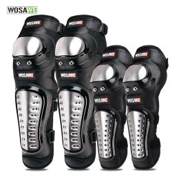 Safety WOSAWE 4Pcs/Set Elbow Knee Pads Stainless Steel Motorcycle Motocross Protective Gear Knee Protector Guards Sports Armor Kit