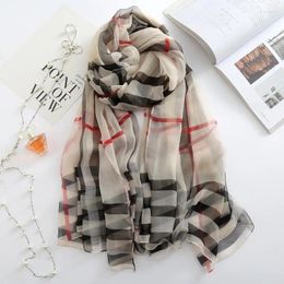 Scarves Spring And Summer Chequered Printed Silk Scarf Women's Thin Beach Towel European American Style Long Shawl Hangzhou