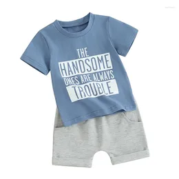 Clothing Sets Baby Boy 2 Piece Set Short Sleeve Round Neck Letter Print Tops Elastic Waist Shorts Infant Toddler Summer Outfits