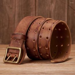 Belts Luxury Thick Leather Belt Vintage Men Wide Male Cowhide Real Genuine Double Prong Buckle Strap Cowboy Jeans