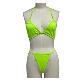 Kvinnors tvådelar bikini baddräkt sexig triangel topp baddräkt snörning lekfull bikini set