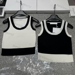 Womens Knit Tanks Camis Simple Embroidered Letter Crewneck Sleeveless Tanks Top Fashion Knitted Vest