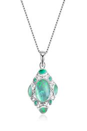 Classic Creative Design Hollow Flower Carving Blue Fire Opal Pendant Necklace Blue Crystal Zircon Inlaid Simple Fashion Women Wedd7345298