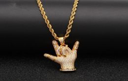 Hip Hop Iced Out I Love You Gesture Pendant Necklace Gold Silver Plated Micro Paved Zircon Ice Jewelry for Women Gift9569164