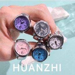 Cluster Rings HUANZHI Colorful Fun Chunky Watch Ring Personalized Punk Exaggerated Jewelry For Women Men Creative Quirky Couple