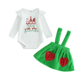 Clothing Sets Pudcoco Infant Born Baby Girl Christmas Jumpsuit Set Gnome Letter Print Long Sleeve Romper Suspender Skirt 0-24M