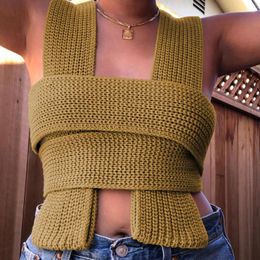 Women's Tanks Ladies Sleeveless Shirt Fashion Female DIY Variety Shape Irregular Solid Colour Knitted Bandage Vest Tops Sweater Shirts For