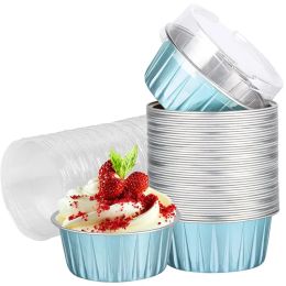 Moulds 50Pcs Ramekins with Lids, 5oz Aluminum Foil Baking Cups Cupcake Muffin Liners Pudding Dessert Cups for Wedding Birthday