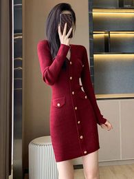 Casual Dresses JXMYY Fashion Elegant Temperament Slim Sweater Dress Base 2024 Autumn Red Knit Long Sleeve Women's Wear