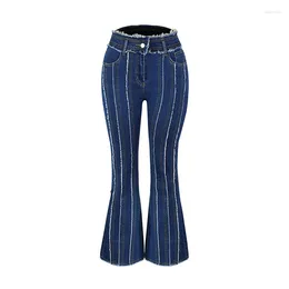 Women's Jeans 2024 Stretch Vintage Fashion High Waist Flare Women Slim Spliced Bell Bottom Streetwear Wash Denim