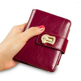 Wallets Small Wallet For Women Genuine Leather Designer Metal Lock Luxury Short Female Purses Card Holder Ladies Clutch Coin Money Bags