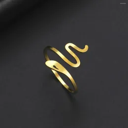 Cluster Rings Stainless Steel Trend Snake Shape Open Adjustable Finger Ring For Women Girl Fashion Creative Design Party Gift Jewellery