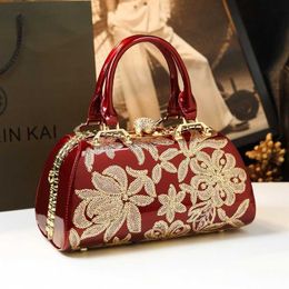 Personality Fashion Clip Bag Temperament Leather Womens with Diamond Bright Middle-aged Mothers Handbag Wedding Brides