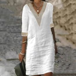 Party Dresses Women 2024 Summer White Mini Dress V Neck Lace Patchwork Half Sleeve Casual Holiday Streetwear Robe Vestido Sexy