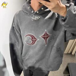 Men's Hoodies Oversize Streetwear Men Woman THUG CLUB 1:1 Unisex Washed Do Old Damaged Style Pullover Sweatshirts Hooded