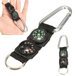 Compass 1pc Universal Multifunction 3 In 1 Camping Climbing Hiking Mini Carabiner W Keychain Compass Thermometer Hanger Key Ring