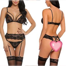 Hot Selling New Erotic Lingerie Sexy Split Body Lingerie Three Piece Erotic Set