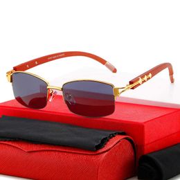 Designer Sunglasses 2024 new Kajia metal diamond sunglasses mens half-frame business sunglasses womens wooden leg glasses