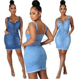 Basic Casual Dresses Designer Dress A3271 new women's washing White Sleeveless suspender open back sexy denim dress