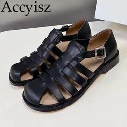 Casual Shoes Summer Women Genuine Leather Woven Hollow Out Thick Soled Sandalias Minimalist Versatile Sandals Leisure Vacation Comfort