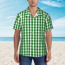 Men's Casual Shirts Christmas Gingham Beach Shirt Man Green Cheque Plaid Hawaiian Short Sleeve Design Vintage Oversized Blouses Gift