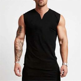 Men's Tank Tops Gym clothing V-neck cotton fitness vest mens sleeveless sports shirt running vestL2404