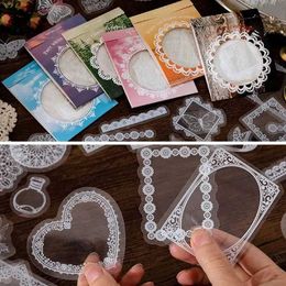 Tattoo Transfer 30Pcs Lace Sticker Transparent PET Photo Frame Decal Sticker for DIY Decorative Scrapbooking Diary Planner Album Diary Notebook 240427