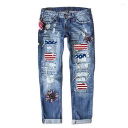 Women's Jeans Spring/Autumn 2024 Fashion Euro-American Hip-Hop Style Women Mid Waist Broken Hole Applique Straight Type Cowboy Pants