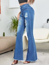 Women's Jeans Tassel Perforated Casual High Waist Pencil Pants Trendy Street Bell-bottoms