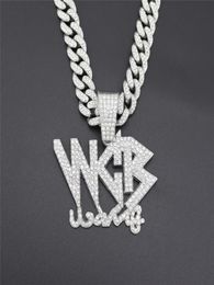 New Bling Iced Out Cubic Zircon Cuban Link Chain Letter WCB Pendant Necklace For Men Hip Hop Jewellery Gift Drop5294288