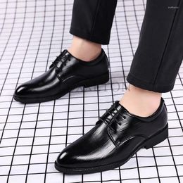 Casual Shoes Men Leather 2024 Classic Lace Up Black Brown Pointed Business Wedding Formal Size 38-48