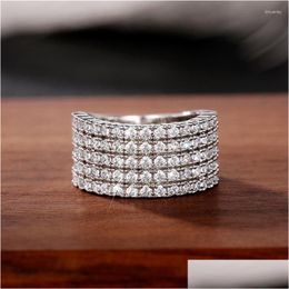 Cluster Rings Luxury Wide White Gold Filled Promise Ring Pave Cz Stone Engagement Wedding Band For Women Bridal Jewellery Drop Delivery Dhqlh