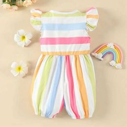 Rompers 2022 Newborn Baby Clothing Summer Baby Girls Clothing Colorful Rainbow Stripe Flight Sleeves Baby jumpsuit Cool Baby jumpsuit 0-18ML24F