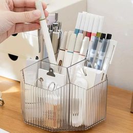 Storage Bottles Acrylic Pen Holder Versatile 360° Rotating 5 Compartments Capacity Ideal For Home School Office Desktop Organisation