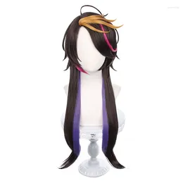 Party Supplies VTuber Shu Yamino Cosplay Wig Highlight Dyeing Long Black Hair Heat Resistant Unisex Adult Free Cap