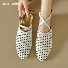 Casual Shoes 2024 Fashion Women High Heeled Sandals Genuine Leather Hollowing Weave Party Woman Kitten Heels Prom Pumps Office