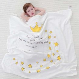 Blankets Baby Crib Blanket Muslin Born Wrap Swaddle 6 Layers Cotton Gauze Toddler Bedding Crown Print Breathable Stroller
