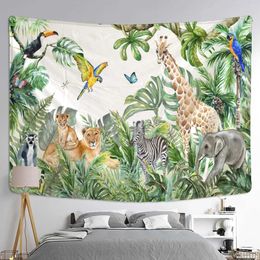Tapestries Tropical Rainforest Animal Tapestry Wall Hanging Natural Scenery Bohemian Hippie Art Mattress Table Mattress Home Decor