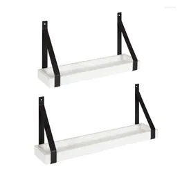 Decorative Plates (Set Of 2) 5" X 10" Sudbury Wood And Metal Wall Shelf Set White/Black