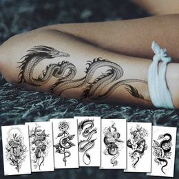 Tattoo Transfer Adult Temporary Tattoos Waterproof Body Art Sexy Snake Dragon Totem Tattoo Women Men Arm Sleeve Leg Black Forest Tattoo Fake 240426